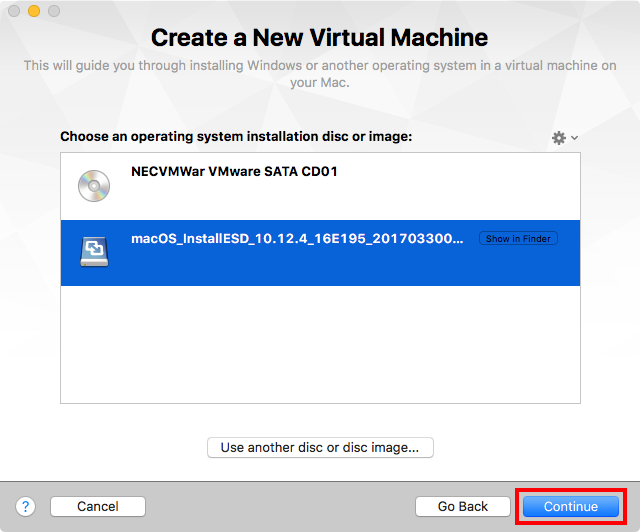 creating mac osx high sierra image for use with vmware fusion